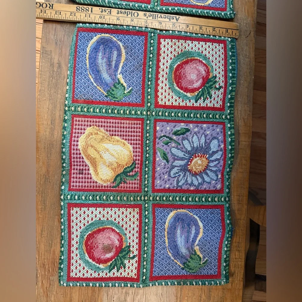 Set of 2 Colorful Vegetable and Flower Tapestry Placemats